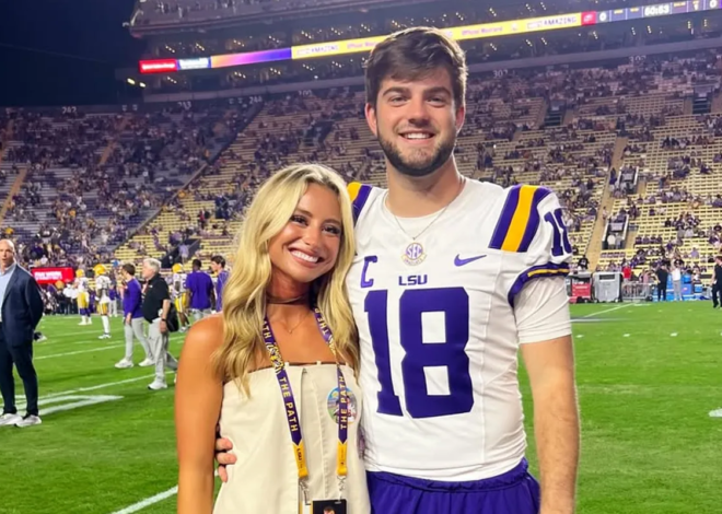 Quem é Ella Springfield, noiva do novo QB Garrett Nussmeier dos Chiefs, que se destacou no Draft com um vestido branco?