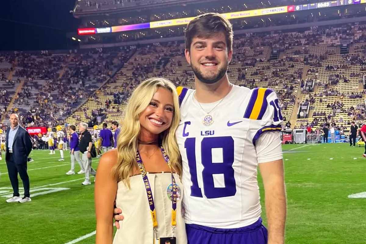 Quem é Ella Springfield, noiva do novo QB Garrett Nussmeier dos Chiefs, que se destacou no Draft com um vestido branco?