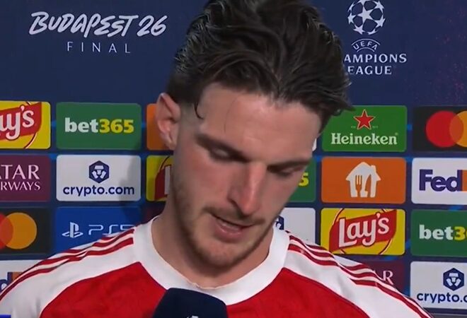 “É devastador perder a final da Liga dos Campeões nos pênaltis” – meio-campista do Arsenal Declan Rice (Vídeo)