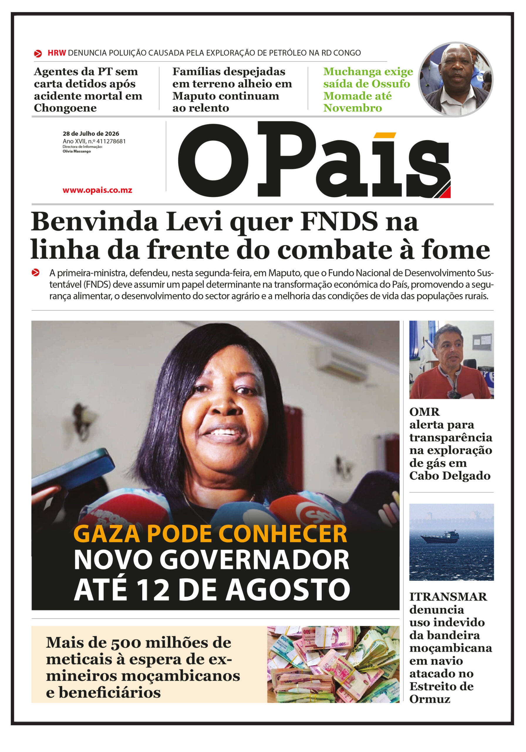 Capa do Jornal O pais 28.07.2026 – O País