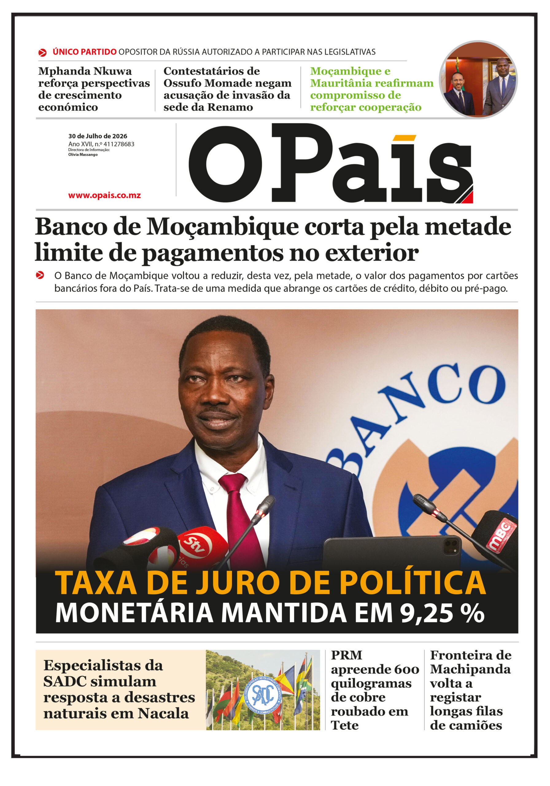 Capa do Jornal 30.07.26 – O País