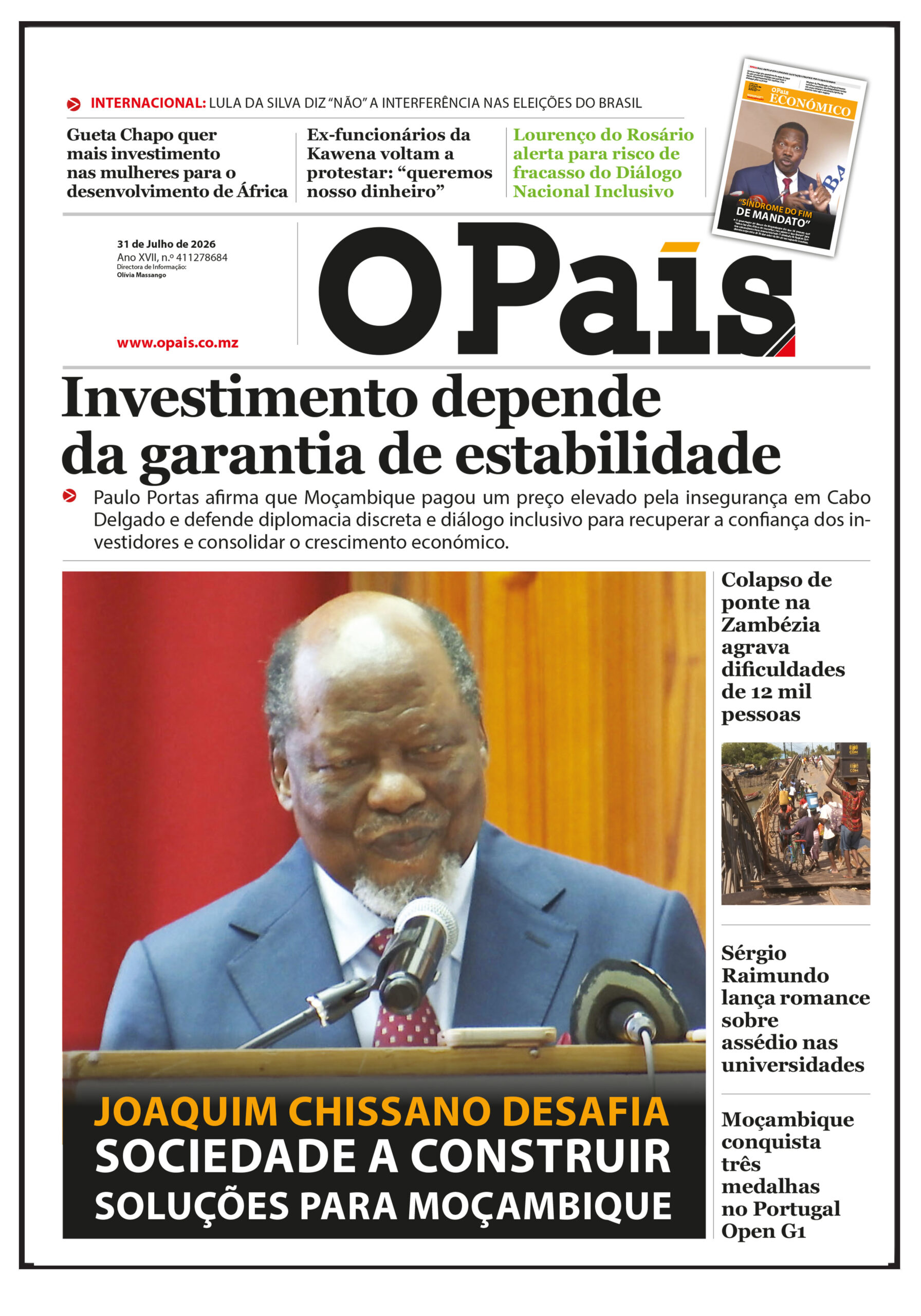 Capa do Jornal O Pais 31.07.26 – O País