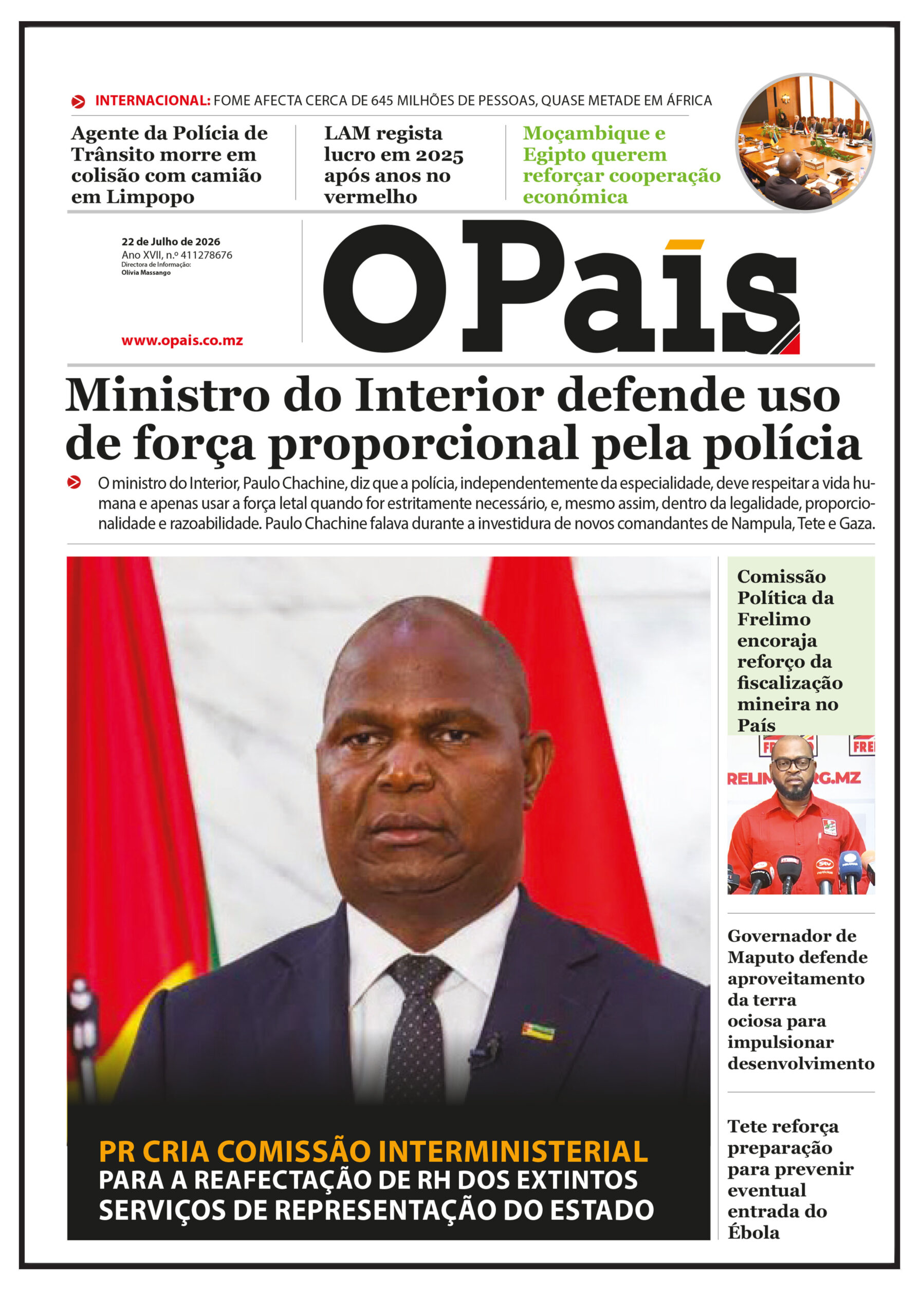 Capa do Jornal o Pais 22.07.26 – O País