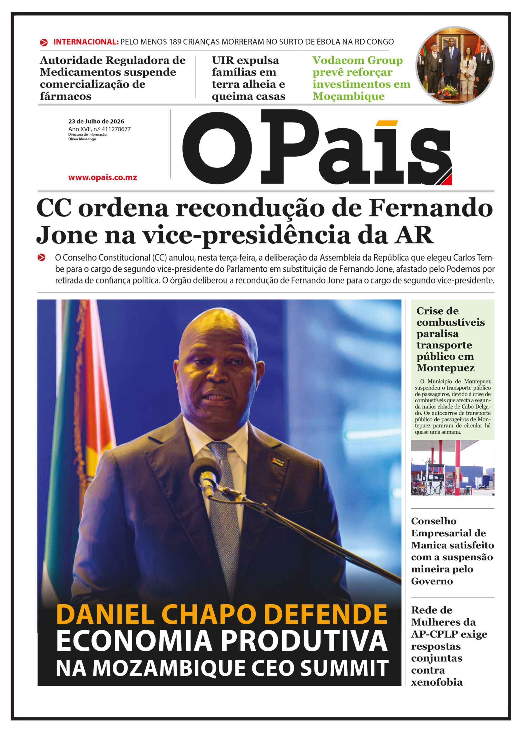 Capa do jornal O pais 23.07.26 – O País