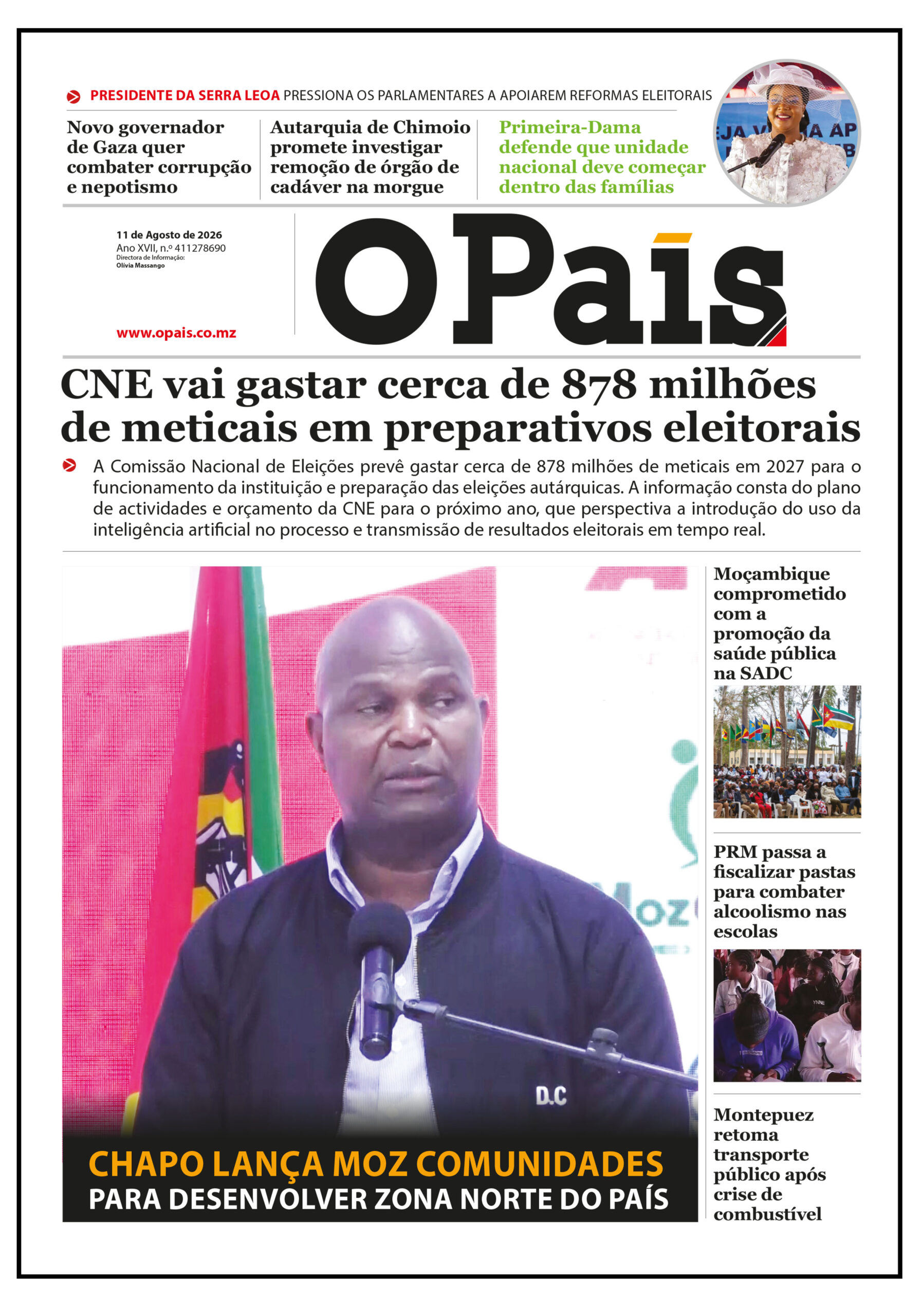 Capa do Jornal O Pais 11.08.26 – O País