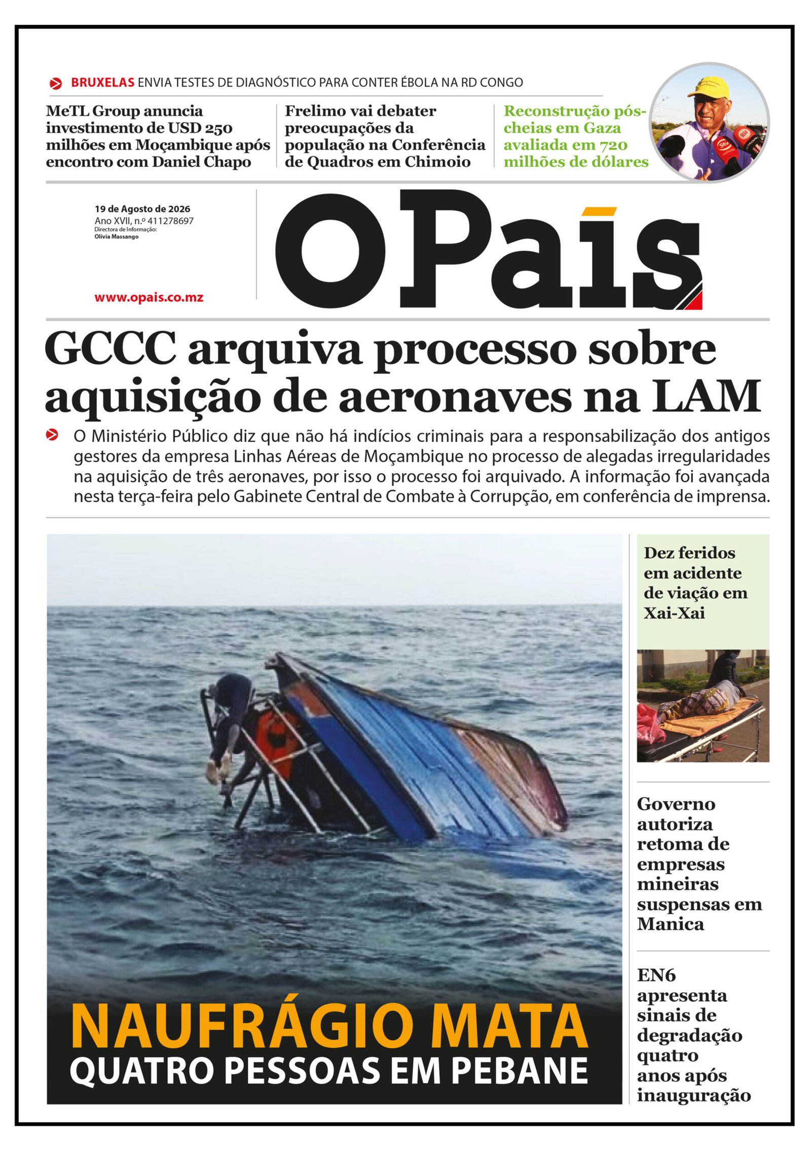 Capa do Jornal O Pais 19.08.26 – O País