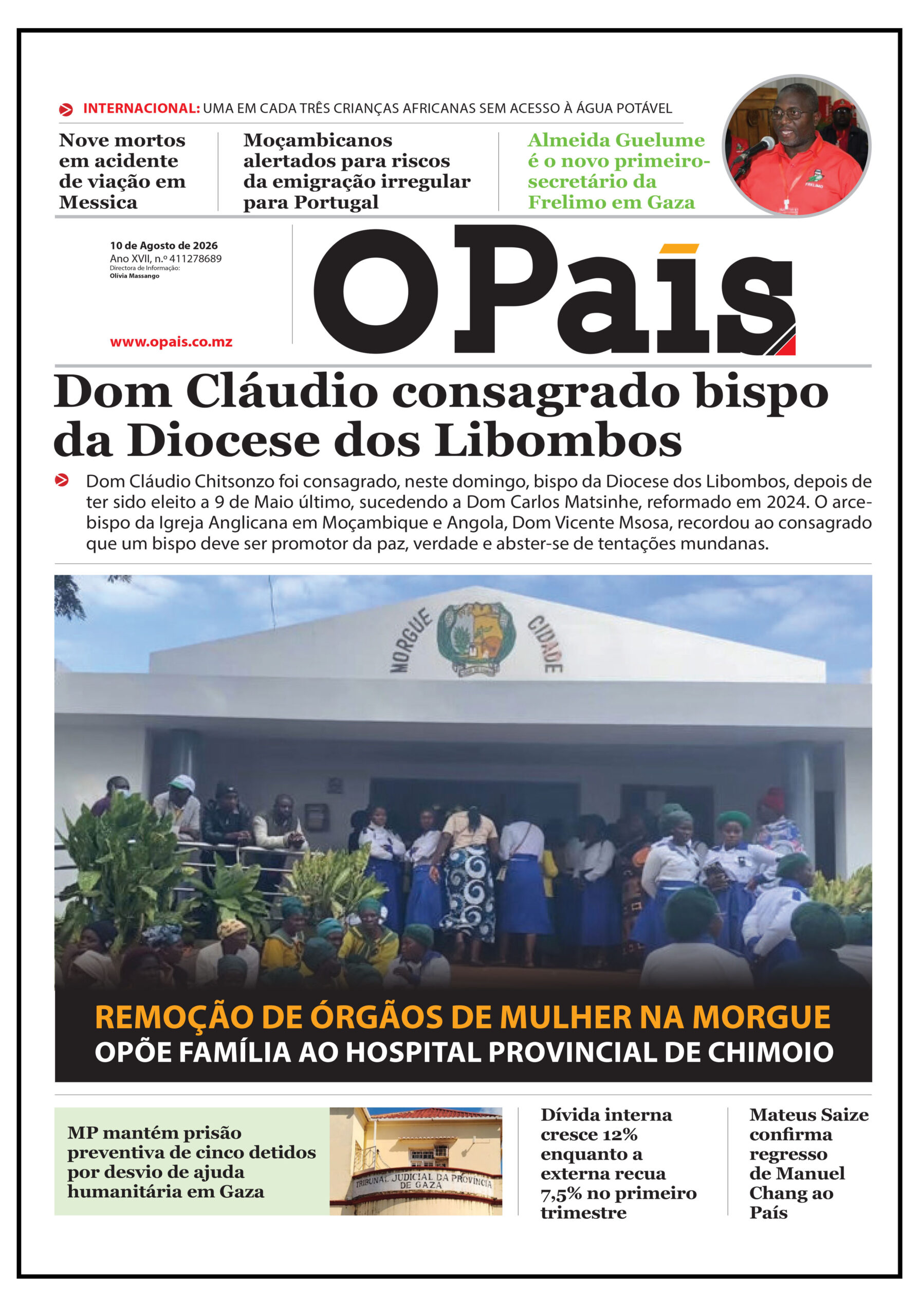 Capa do jornal O Pais 10.08.26 – O País