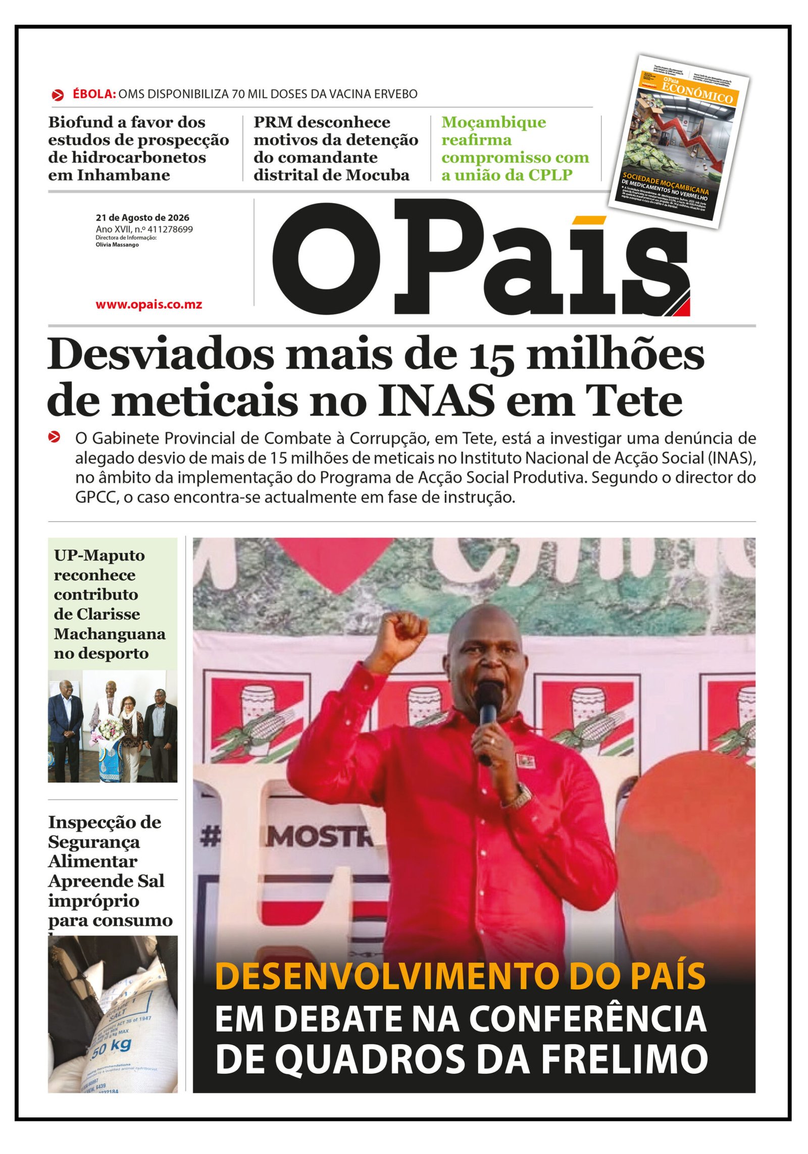 Capa do Jornal O Pais 21.08.26 – O País