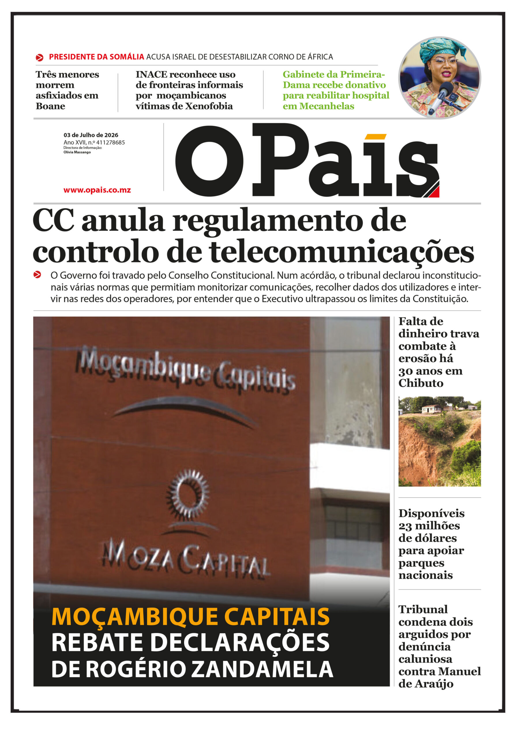 Capa do Jornal O Pais 03.08.26 – O País