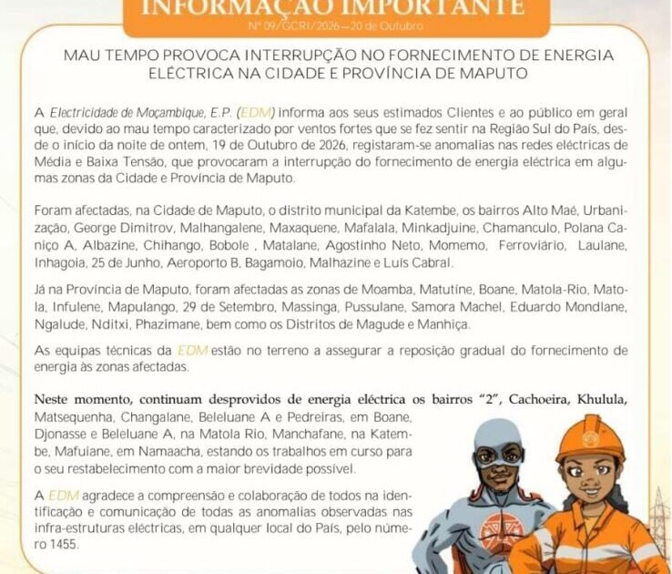 Mau tempo provoca interrupção no fornecimento de energia eléctrica em Maputo – Verdade