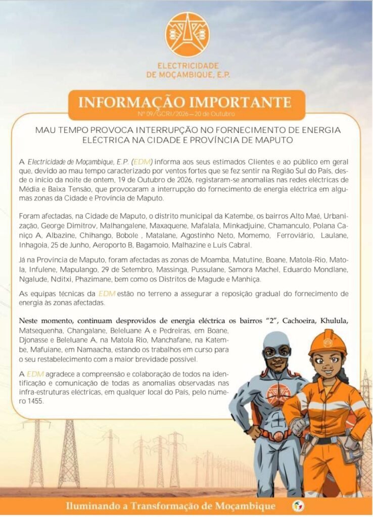 Mau tempo provoca interrupção no fornecimento de energia eléctrica em Maputo – Verdade