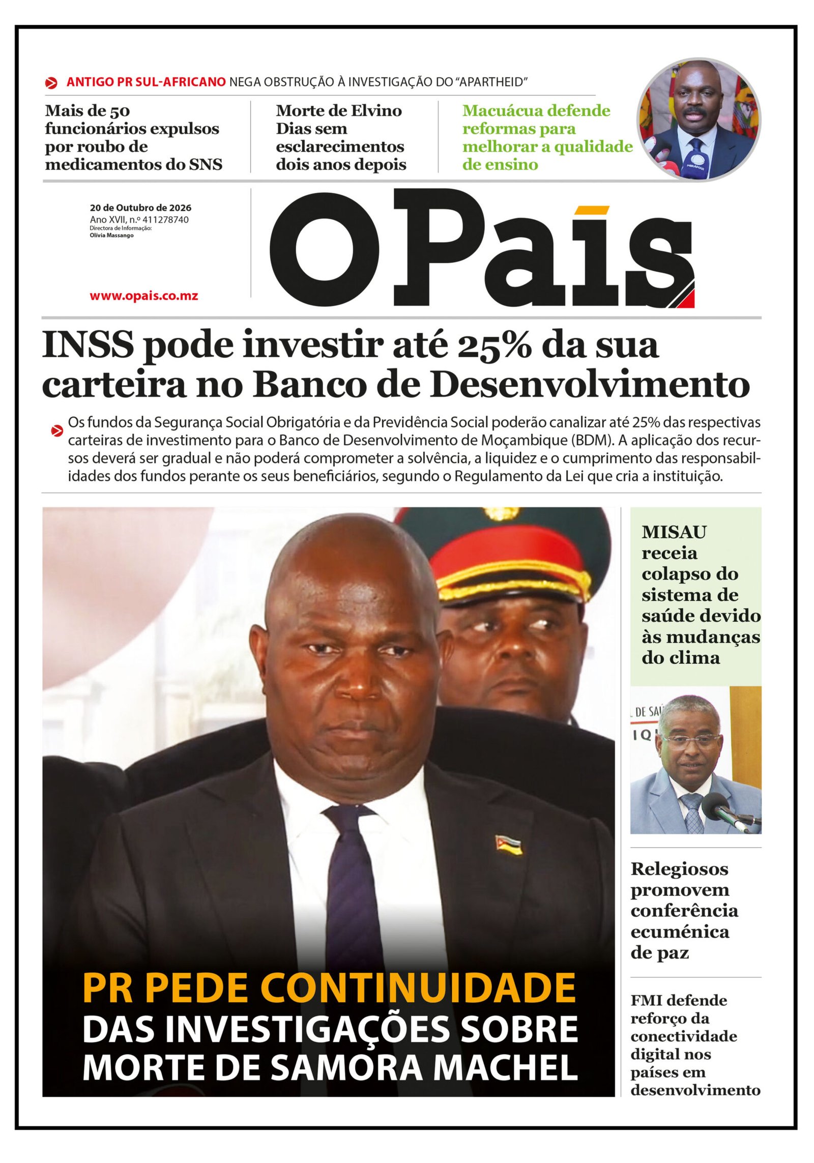 Capa do Jornal O Pais 20.10.26 – O País