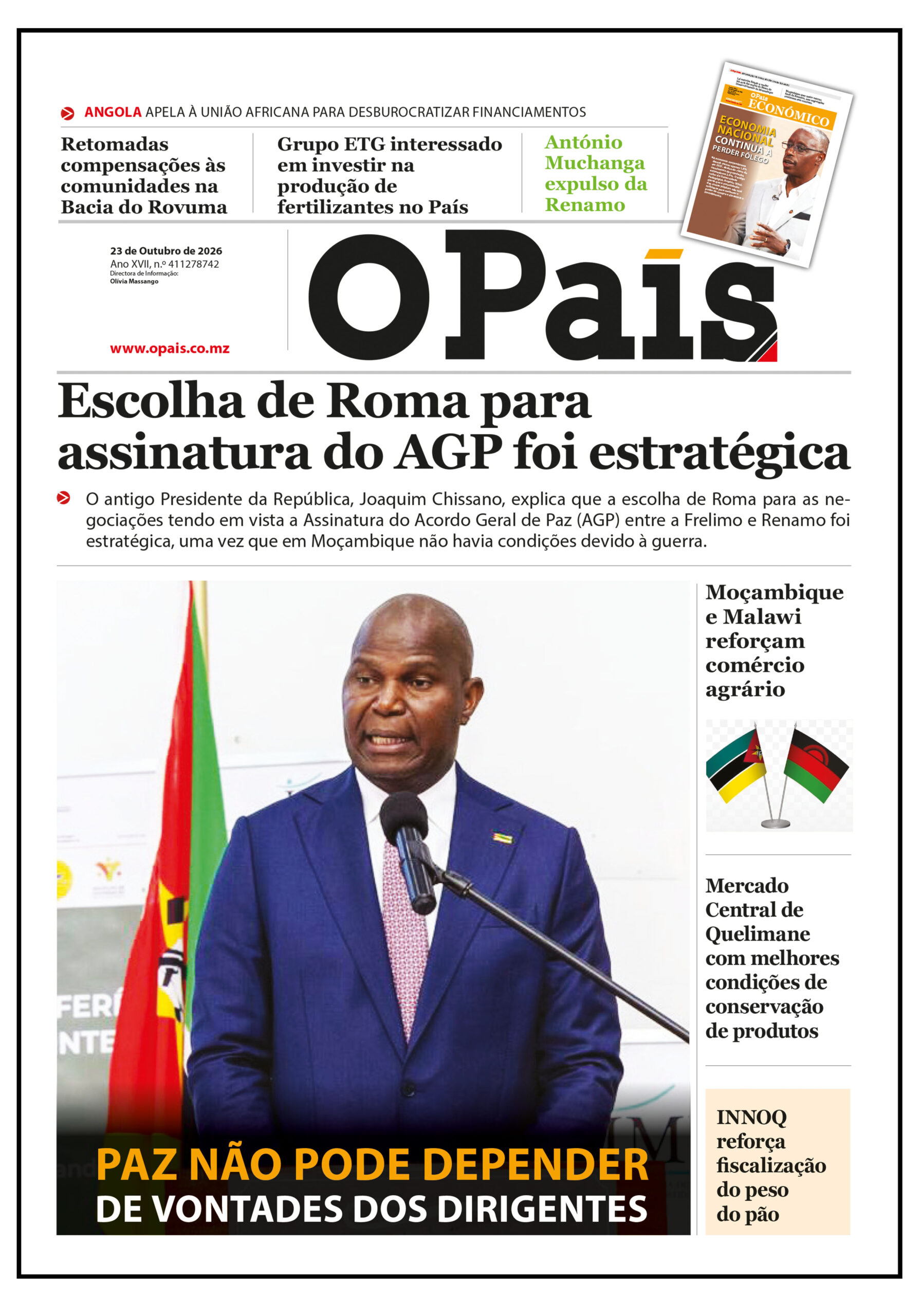 Capa do Jornal O Pais 23.10.26 – O País
